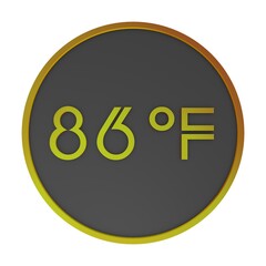 Orange number eighty-six in a gray circle on a white background isolate. Degrees Fahrenheit. Air temperature. Rendering illustration.