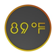 Orange number eighty-nine in a gray circle on a white background isolate. Degrees Fahrenheit. Air temperature. Rendering illustration.