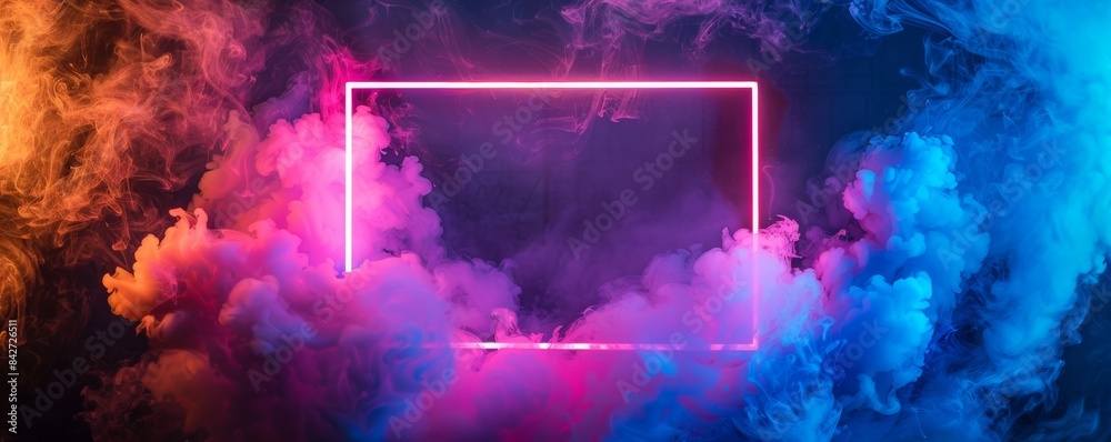 Aufkleber glowing neon frame with colorful smoke, abstract futuristic background. digital art and modern desig