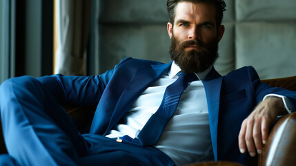 Corporate man radiates authority and confidence in his blue suit and white shirt