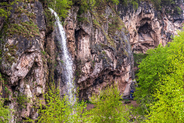 Honey waterfalls aerial view photo taken on a summer day