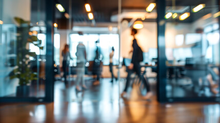 Fototapeta premium In the modern open space blurred office interior