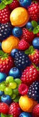 Colorful Fruit Background With Raspberries, Blackberries, and Lemons