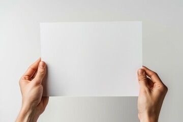 Blank paper mockup on hand created with generative AI