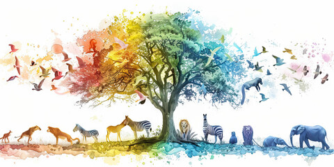 Obraz premium The Echoes of Evolution: The Animal in Evolutionary Tree and Genetic Ancestry - Visualize an animal in an evolutionary tree, symbolizing its place in the study of genetic ancestry and evolutionary