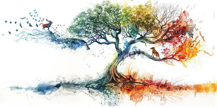 The Echoes of Evolution: The Animal in Evolutionary Tree and Genetic Ancestry - Visualize an animal in an evolutionary tree, symbolizing its place in the study of genetic ancestry and evolutionary