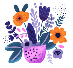 Beautiful blooming composition with leaves and stem isolated on white. Flowering plants and herbs.