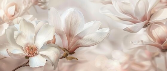 Elegant magnolia in white and pink watercolor style with smooth gradients