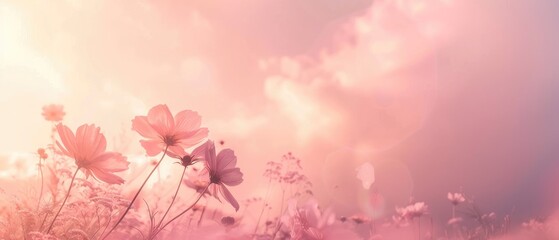 Serene cosmos flower in soft pink watercolor style with gentle hues