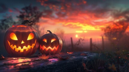 Jack-o'-Lantern on a Wooden Path Under the Moonlight
