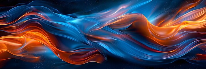 Fototapeta premium A vibrant digital art piece featuring swirling, glowing blue and orange streams of energy against an abstract dark background.