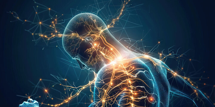 Multiple Sclerosis (MS): The Numbness and Tingling - Imagine a person with highlighted nervous system showing demyelinatio