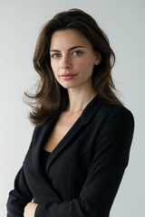 Fototapeta premium A happy and confident businesswoman, standing isolated in a studio, radiating professionalism and success.
