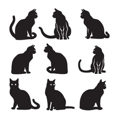 set of cats silhouettes vector white background