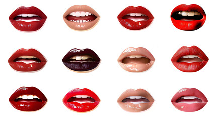 Obraz premium Collection of female mouth with red lips isolated on white background