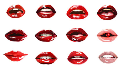 Naklejka premium Collection of female mouth with red lips isolated on white background