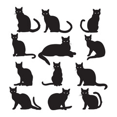 set of cats silhouettes vector white background