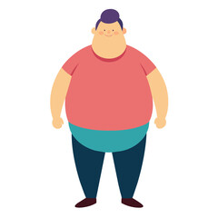 Charming cartoon of a chubby man in casual clothes as a cheerful and friendly overweight character