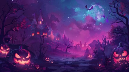 Haunted House Silhouette with Bats and Full Moon