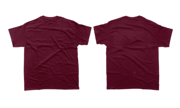 Unisex Vintage Burgundy Heavyweight Short Sleeves T-Shirt Front and Back View Isolated - Powered by Adobe