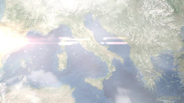 Zoom in from space and focus on Formia, Italy. 3D Animation. Background for travel intro. Elements of this image furnished by NASA