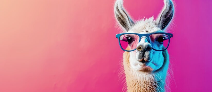 lama closeup on pink background advertising banner