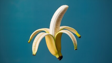 Fresh ripe banana isolated, no background PNG, with peel half peeled. Healthy, sweet, yellow fruit. Snack, vegetarian, vegan, raw food, health