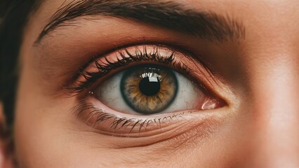 Close-up of a beautiful face and eye of a woman. Portrait of a female person. Concept of eye health, skin, and the attractiveness of human nature