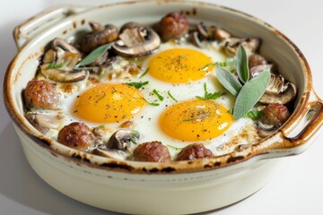 Delicious Baked Eggs with Fennel Sausage and Cremini Mushrooms