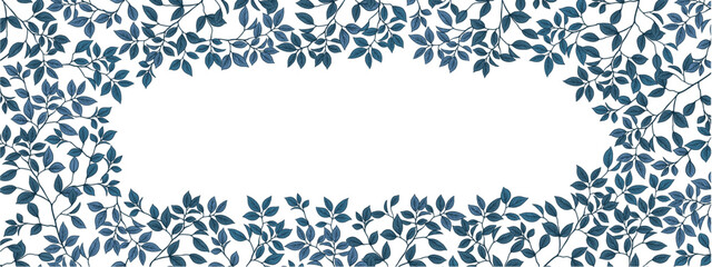 Leafy minimalist and modern vector banner with free space for text. Hand drawn plants, branches, leaves on white background. Greening wedding simple horizontal template.