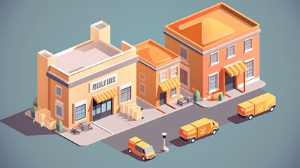 Low angle,Modern Architecture 3D illustration. Architecture building construction perspective paper cut style, underside view urban building abstract background