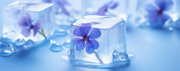 frozen flower blossom in ice cube