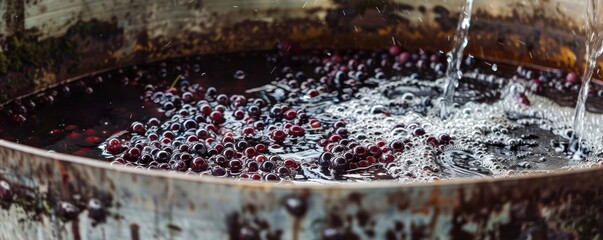 Grape must fermentation, winemaking concept. Top view.