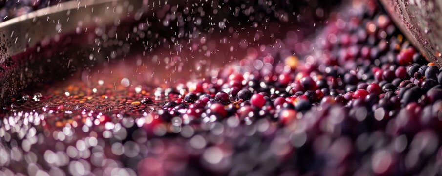 A top view of the fermentation of grape must in the winemaking process.