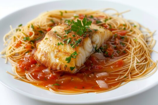Tantalizing Baked Fish Dugler-ini and Angel Hair Pasta with Fresh Parsley