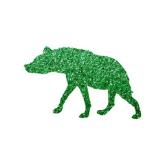 Modern Hyena Silhouette with Vibrant Green Hexagon Glitter Texture, Transparent Background