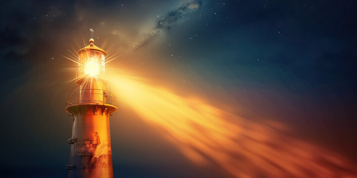Leadership Beacon: Abstract lighthouse shining brightly, symbolizing guidance and leadership excellence