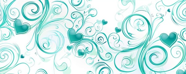 Elegant teal swirly phone wallpaper with heart motifs and intricate patterns