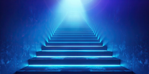 Excellence Elevation: Abstract staircase ascending towards a glowing light, signifying continuous improvement and growth