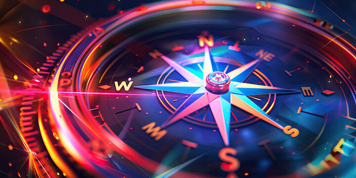 Visionary Navigator: Abstract compass with visionary symbols, symbolizing strategic direction and foresight