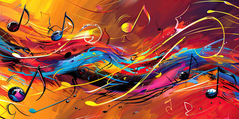 Success Symphony: Abstract musical notes harmonizing together to represent a successful and cohesive team effort