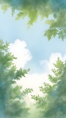 blue sky through summer forest