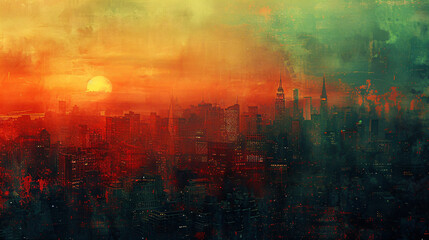 Fototapeta premium abstract cityscape with a vibrant sunset, ideal for modern urban designs and creative digital artwork