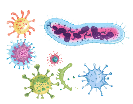 Set of microbes and viruses Isolated on Transparent Background