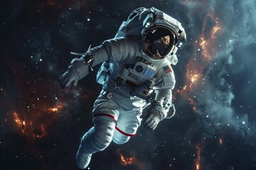 Fototapeta premium With the cosmos stretching out in all directions, the astronaut floated in space, his mind racing with thoughts of the incredible discoveries that awaited exploration