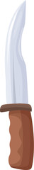 Large hunting knife with a wooden handle is pointing upwards