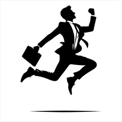 Vector illustration of men's silhouettes in a jump. Excited businessman.