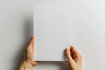 Blank paper mockup on hand created with generative AI