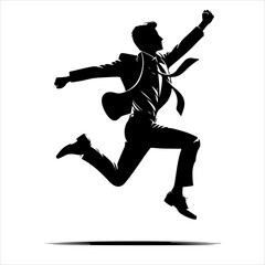 Vector illustration of men's silhouettes in a jump. Excited businessman.
