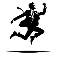 Vector illustration of men's silhouettes in a jump. Excited businessman.